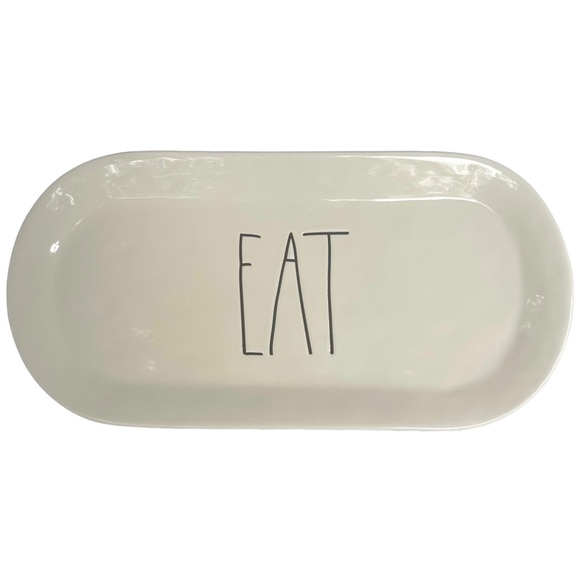Rae Dunn Other - Rae Dunn EAT Platter Tray Oval White Black Large Letters Dimples NWT 2017 OG